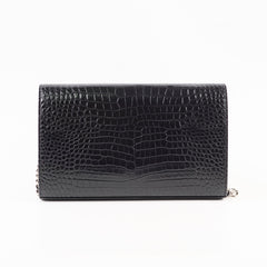 Saint Laurent Croc Embossed Wallet on Chain Black