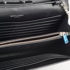 Saint Laurent Croc Embossed Wallet on Chain Black