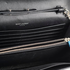 Saint Laurent Croc Embossed Wallet on Chain Black