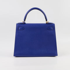Hermes Kelly 28 Epsom Bi Colour Bleu Electrique - A Stamp