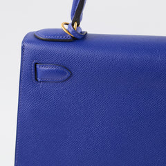 Hermes Kelly 28 Epsom Bi Colour Bleu Electrique - A Stamp