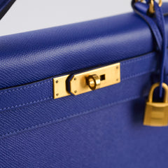 Hermes Kelly 28 Epsom Bi Colour Bleu Electrique - A Stamp