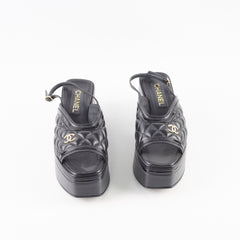 Chanel 23A Quilted Platform Sandals Black Size 38