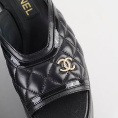 Chanel 23A Quilted Platform Sandals Black Size 38