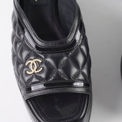 Chanel 23A Quilted Platform Sandals Black Size 38
