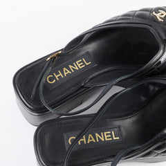 Chanel 23A Quilted Platform Sandals Black Size 38