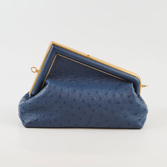 Fendi Small First Clutch Ostrich Blue