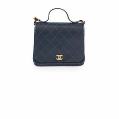 Chanel Quilted Calfskin Top Handle Navy
