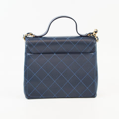 Chanel Quilted Calfskin Top Handle Navy