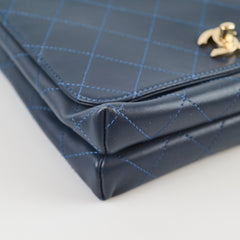 Chanel Quilted Calfskin Top Handle Navy