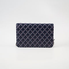 Chanel Quilted Lambskin WOC Double Stitched Wallet On Chain Navy