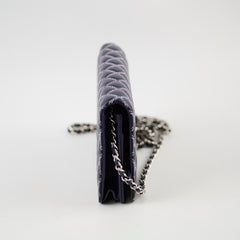 Chanel Quilted Lambskin WOC Double Stitched Wallet On Chain Navy