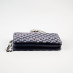 Chanel Quilted Lambskin WOC Double Stitched Wallet On Chain Navy