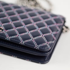 Chanel Quilted Lambskin WOC Double Stitched Wallet On Chain Navy