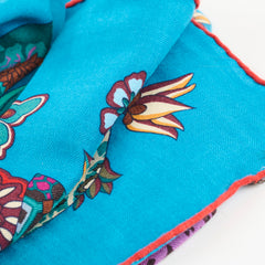 Hermès 140 Fleurs et Papillons de Tissus Cashmere Shawl Blue