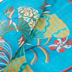 Hermès 140 Fleurs et Papillons de Tissus Cashmere Shawl Blue