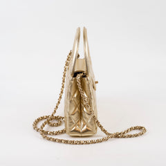 Chanel Shiny Calfskin Metallic Nano Shopper Tote Gold (Microchip)