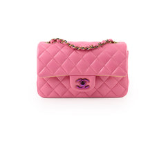 Chanel Lambskin Mini Rectangular Iridescent Rainbow Hardware Pink