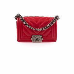 Chanel Small Red Boy Bag Chevron 24 Series