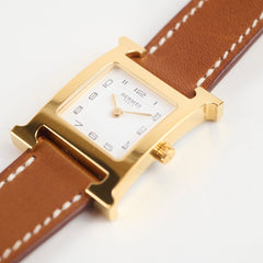 Hermes H Watch Gold PM with Barenia Strap