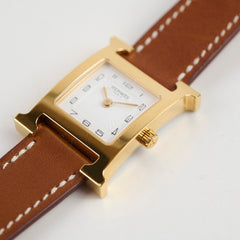 Hermes H Watch Gold PM with Barenia Strap