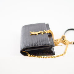 Saint Laurent Kate Tassel Wallet on Chain Croc Black