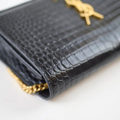 Saint Laurent Kate Tassel Wallet on Chain Croc Black