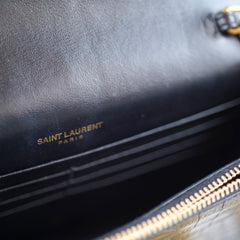 Saint Laurent Kate Tassel Wallet on Chain Croc Black