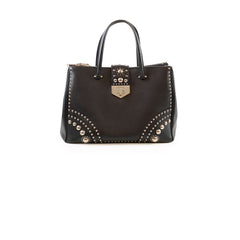 Prada Saffiano Black Studded Top Handle Bag