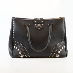 Prada Saffiano Black Studded Top Handle Bag