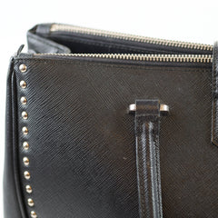 Prada Saffiano Black Studded Top Handle Bag