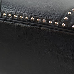 Prada Saffiano Black Studded Top Handle Bag