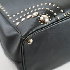 Prada Saffiano Black Studded Top Handle Bag
