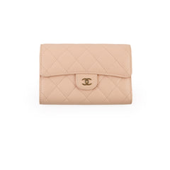 Chanel Quilted Flap Wallet Caviar Lt Pink Beige