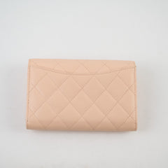Chanel Quilted Flap Wallet Caviar Lt Pink Beige
