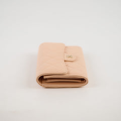 Chanel Quilted Flap Wallet Caviar Lt Pink Beige