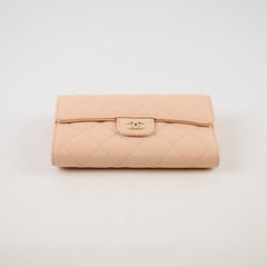 Chanel Quilted Flap Wallet Caviar Lt Pink Beige