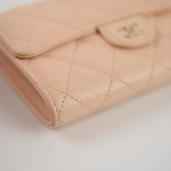 Chanel Quilted Flap Wallet Caviar Lt Pink Beige