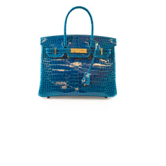 Hermes Birkin 30 Crocodile Porosus Lisse 7W Blue Izmir A Stamp