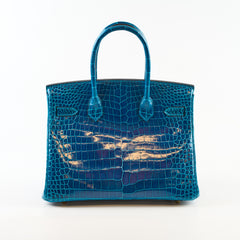 Hermes Birkin 30 Crocodile Porosus Lisse 7W Blue Izmir A Stamp