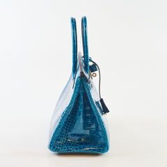 Hermes Birkin 30 Crocodile Porosus Lisse 7W Blue Izmir A Stamp