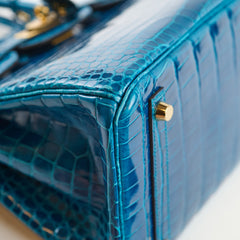Hermes Birkin 30 Crocodile Porosus Lisse 7W Blue Izmir A Stamp