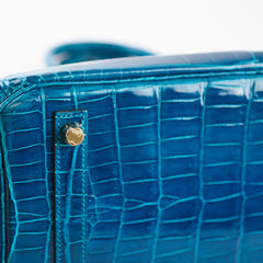 Hermes Birkin 30 Crocodile Porosus Lisse 7W Blue Izmir A Stamp