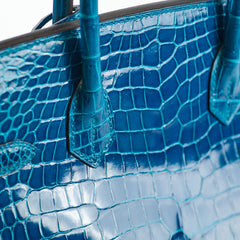 Hermes Birkin 30 Crocodile Porosus Lisse 7W Blue Izmir A Stamp