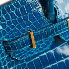 Hermes Birkin 30 Crocodile Porosus Lisse 7W Blue Izmir A Stamp