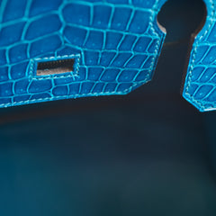 Hermes Birkin 30 Crocodile Porosus Lisse 7W Blue Izmir A Stamp