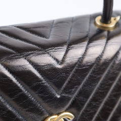 Chanel Coco Handle Large Iridescent Chevron Aged Calfskin Black LGHW