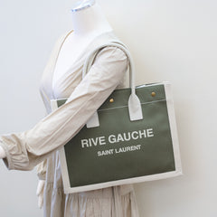 Saint Laurent Tote Bag Canvas Khaki / Lt Grey