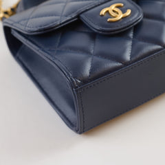 Chanel Micro Navy Top Handle with Chain Bag Microchipped