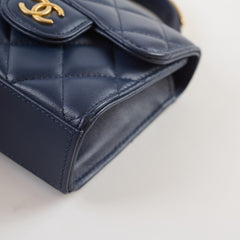 Chanel Micro Navy Top Handle with Chain Bag Microchipped